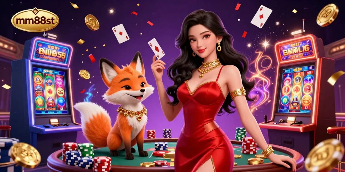 Experience thrilling wins at mm88st with vibrant slots, poker chips, and exciting casino elements.