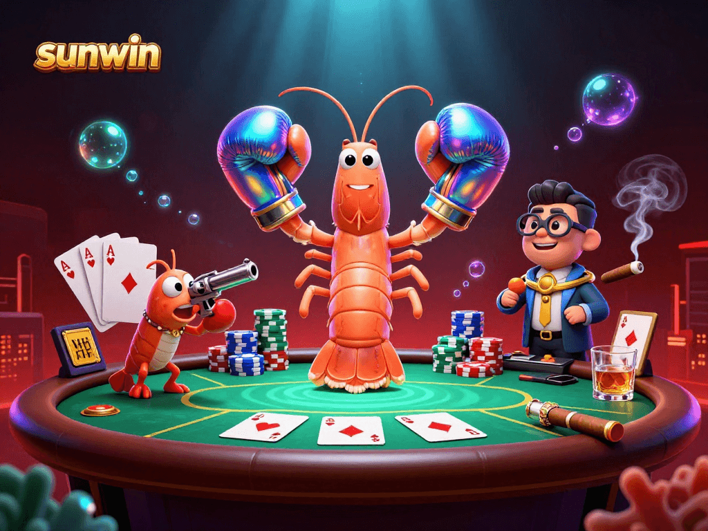 Engage with sunwin's high-stakes poker scene featuring vibrant marine characters in action.
