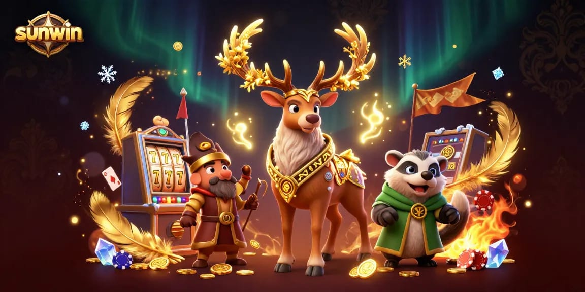 Spin the reels at sunwin with enchanting characters set in a vibrant casino scene.