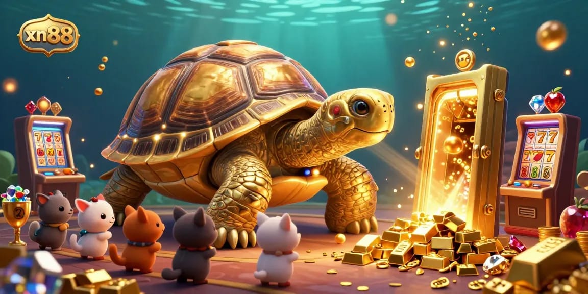 Experience the excitement of xn88 with a golden tortoise pinball machine and thrilling slot game elements.