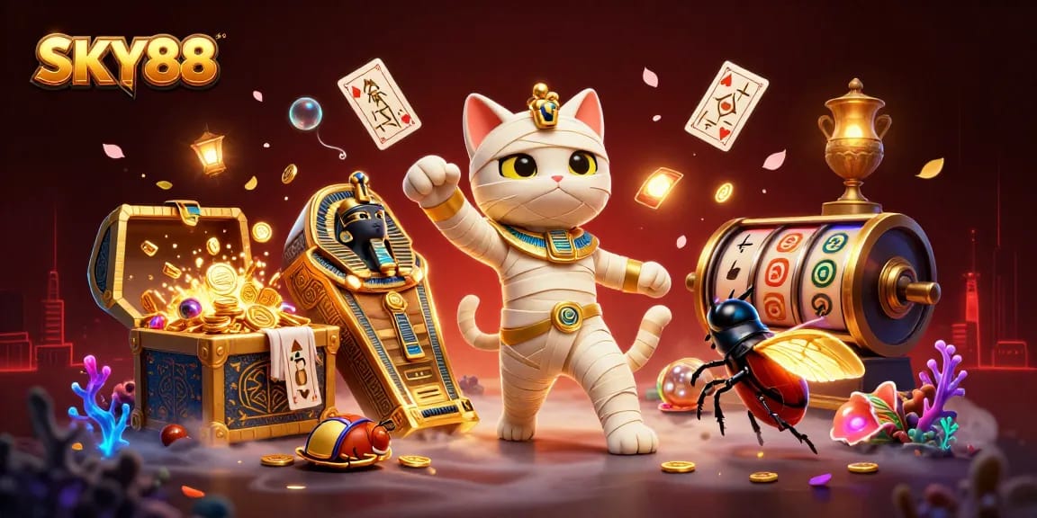Engage with SKY88's exciting jackpot adventures featuring vibrant characters and casino elements.