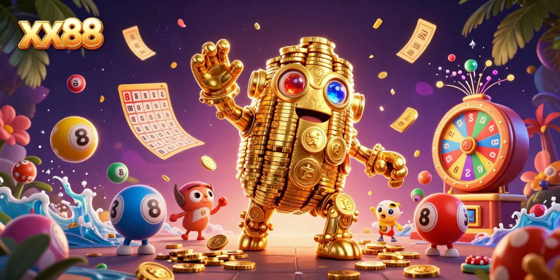 Spin and win with the dazzling xx88 golden golem surrounded by vibrant casino elements.