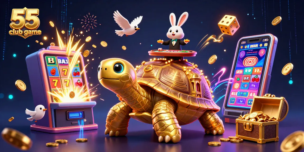 Experience thrilling gaming with the vibrant 55 club game, featuring a golden tortoise and lively casino elements.