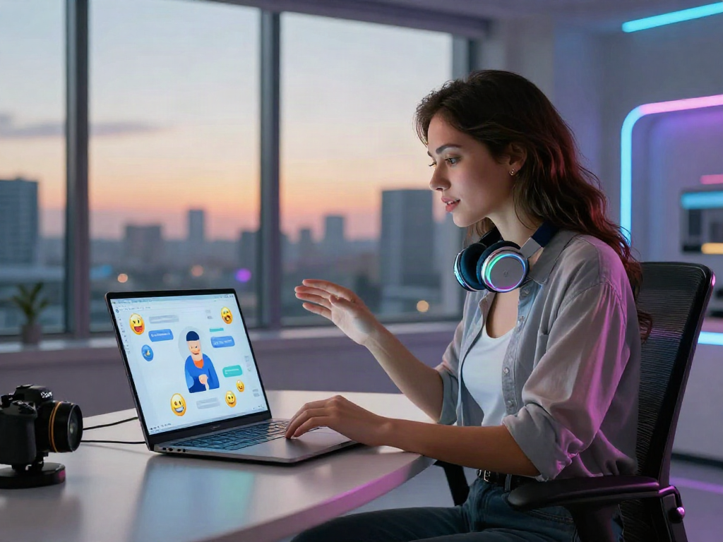 Engaging in ai chat porn with modern technology in a vibrant workspace.