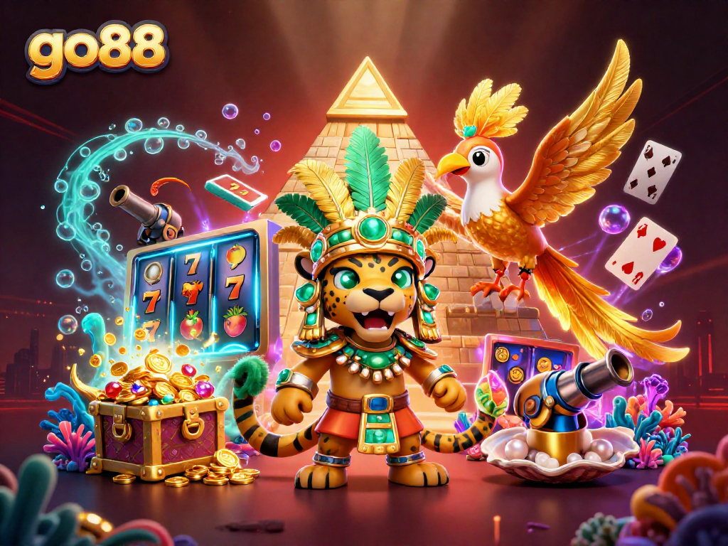 Experience the thrill of go88 with vibrant slots and casino elements in a dynamic underwater scene.