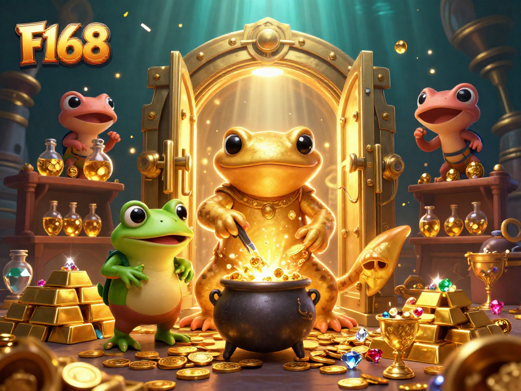 Engage with F168's captivating array of gaming elements, highlighting gold coins and dynamic action.