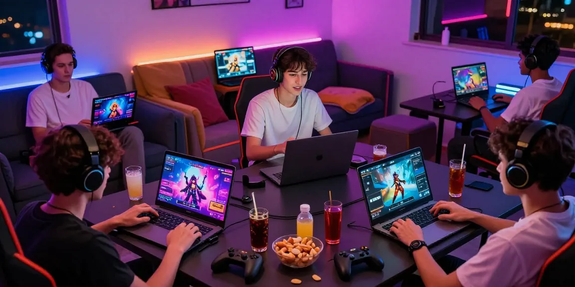 Engaging gamers exploring a variety of porn games online in a cozy, colorful setting.