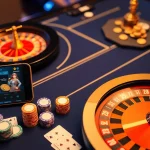 S8 online gambling scene with luxurious casino elements, cards, chips, and an interactive mobile app.