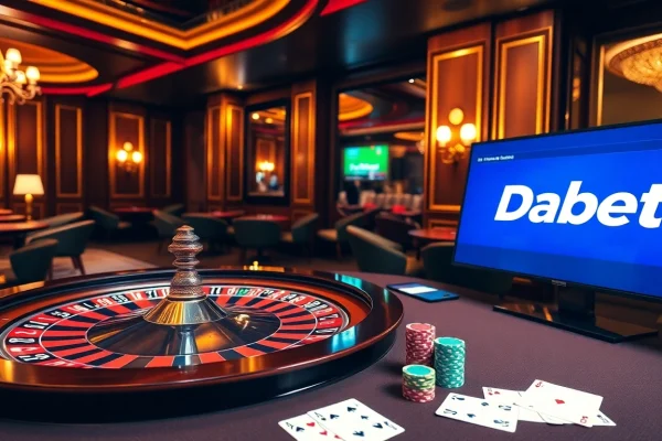 Dabet casino experience with roulette and online betting interface showcasing excitement and thrill.