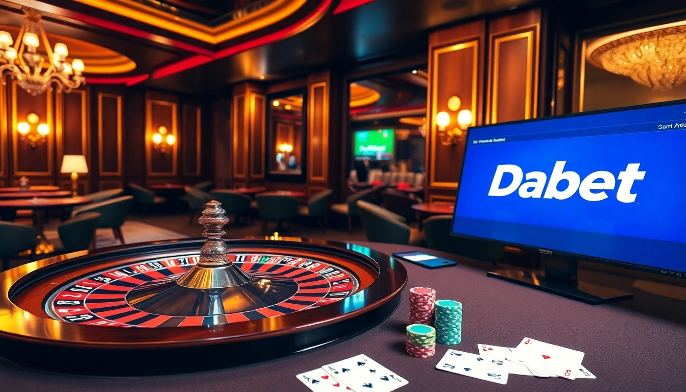 Dabet casino experience with roulette and online betting interface showcasing excitement and thrill.