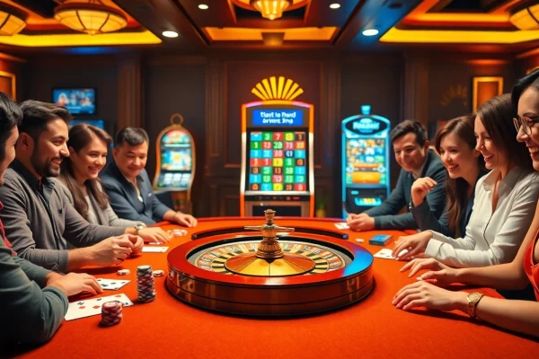 Players strategize excitement at a casino table, reflecting the thrilling experience of https://13win00.com/.