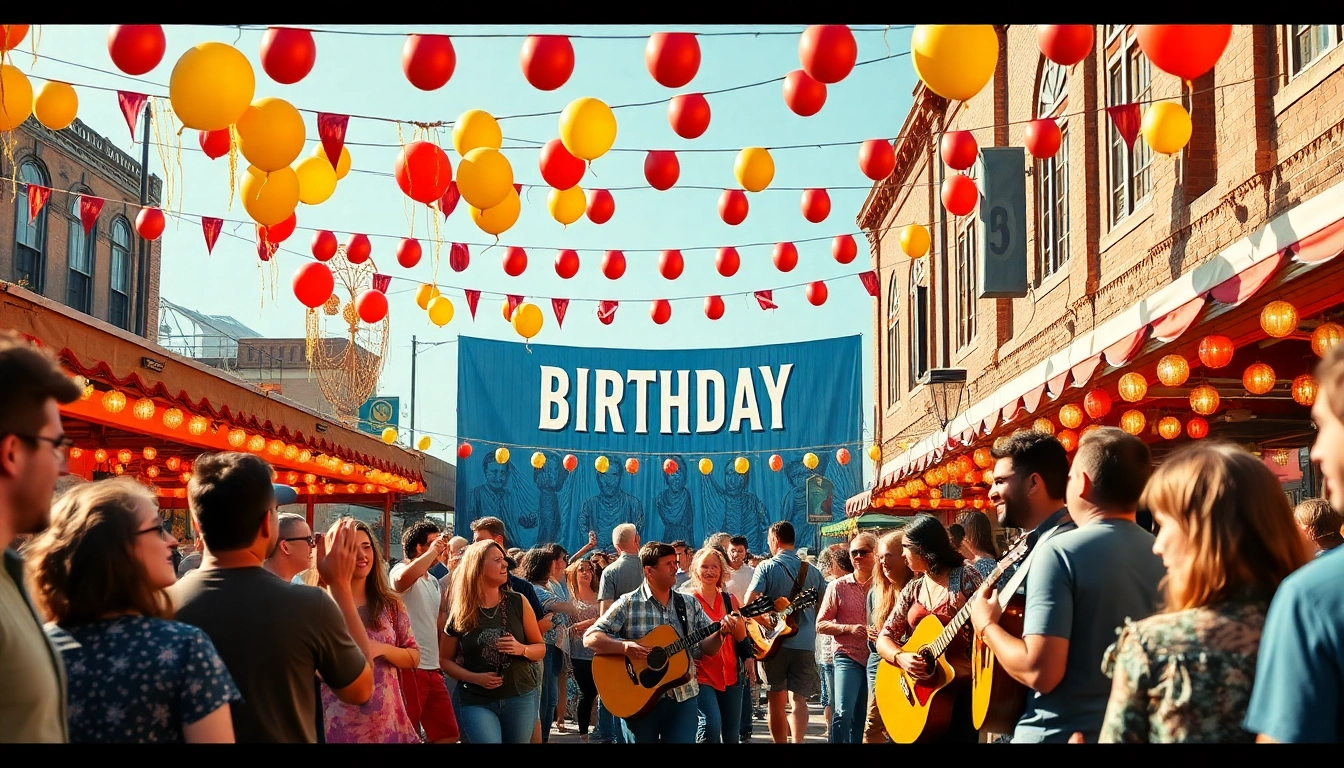 Celebration event for Johnny Cash's birthday at johnnycashbirthday.com with vibrant decorations and live music.