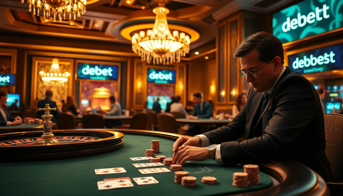 Experience the thrill of gambling with debet as players engage in high-stakes poker and roulette.