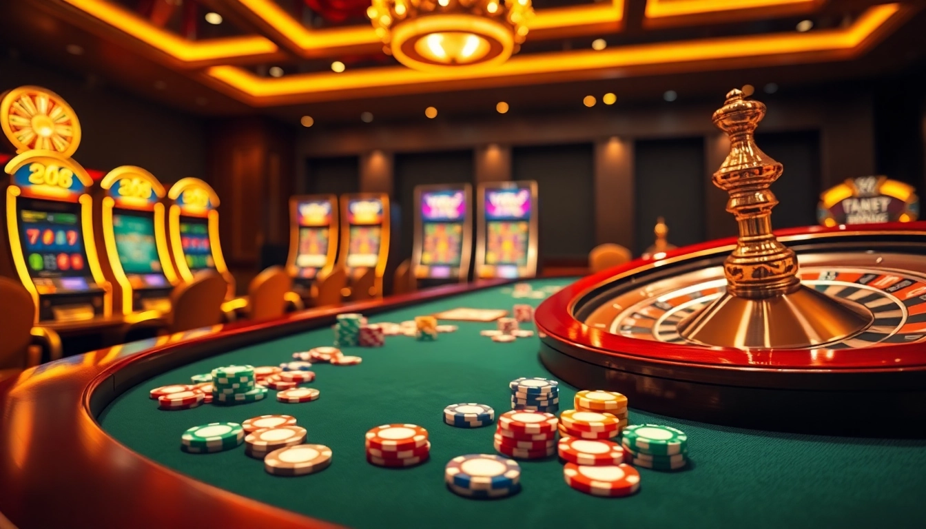 Experience high-stakes gaming at ta88 with vibrant casino tables and slick poker chips.