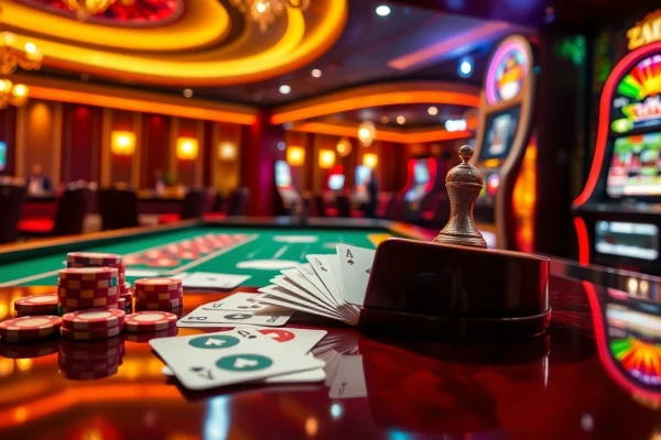 Excited players engaging with DA88 online gambling, featuring a radiant casino atmosphere.