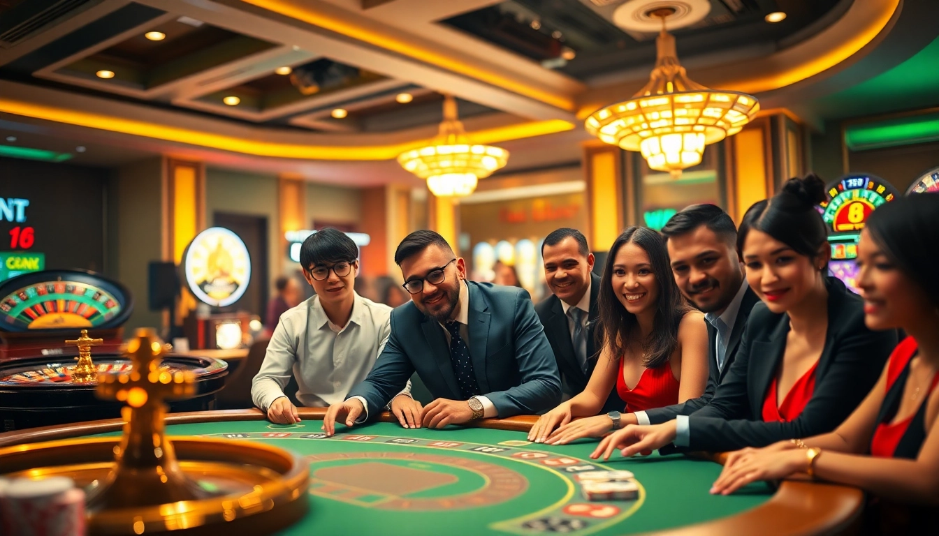 Engaging poker players at jun88 com casino under elegant lighting amid luxury gambling elements.