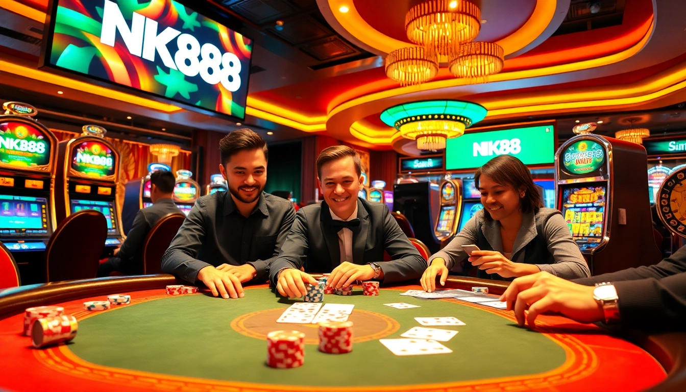 Exciting gameplay experience at NK88 casino, featuring vibrant poker chips and digital betting interface.
