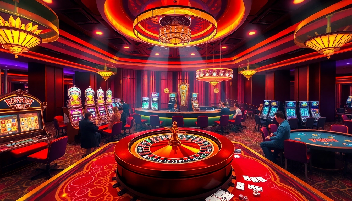 Experience the thrill of 58WIN at an upscale casino with players engaged at roulette and poker tables.