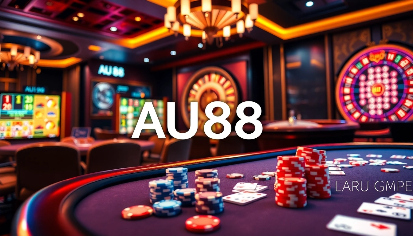 Experience the excitement of AU88 online gambling with vibrant poker tables and digital slot machines.