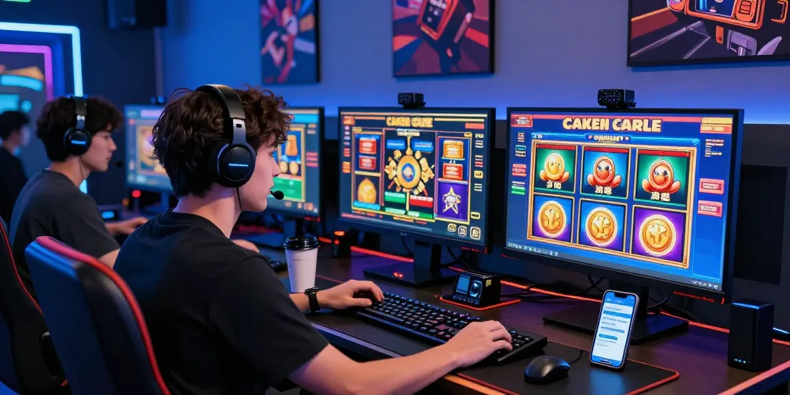 Engaged player enjoying gameplay at a credit card casino with vibrant graphics and gaming gear.