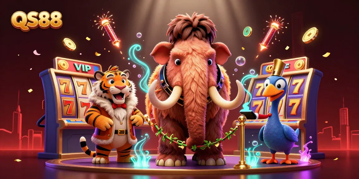 Experience thrilling gaming at QS88, featuring a vibrant casino scene with cartoon characters and dynamic elements.