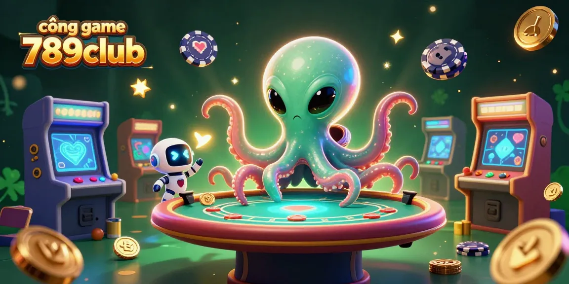 Spin the reels at cổng game 789club with a cosmic octopus and robot companion in a vibrant casino.