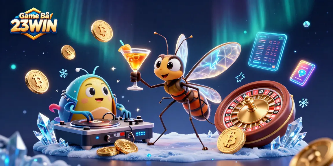 Experience the excitement at Game Bài 23WIN with a vibrant 3D casino scene featuring unique characters and elements.