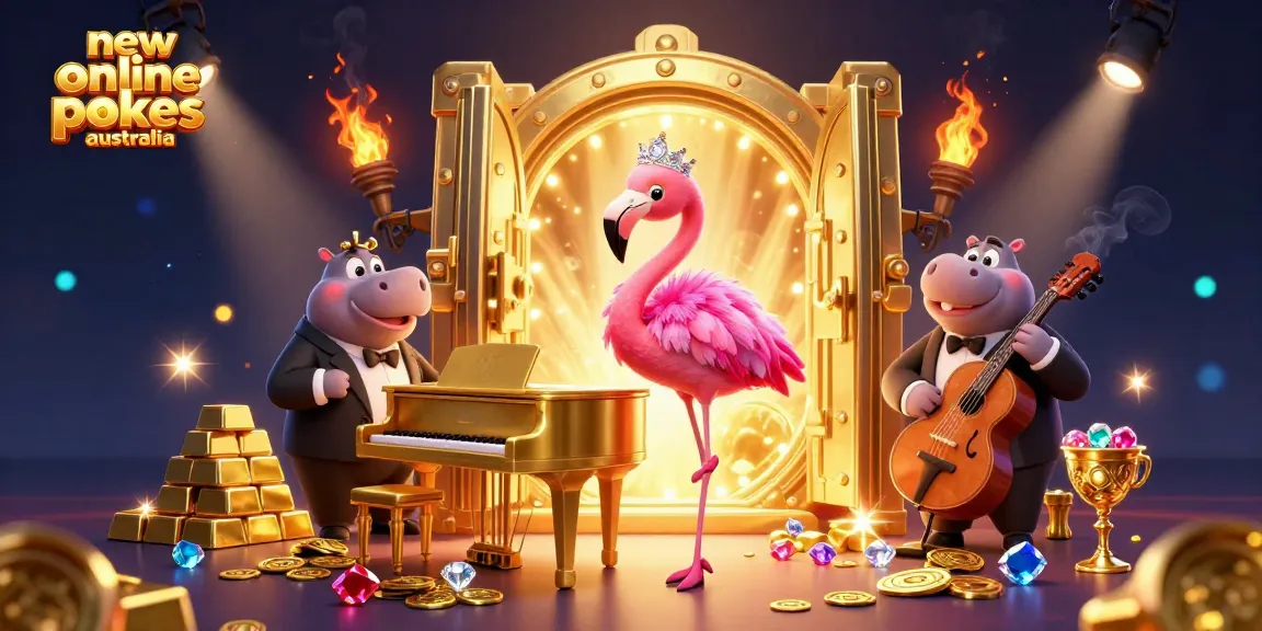 Experience winning excitement with new online pokies Australia featuring vibrant 3D casino elements and characters.