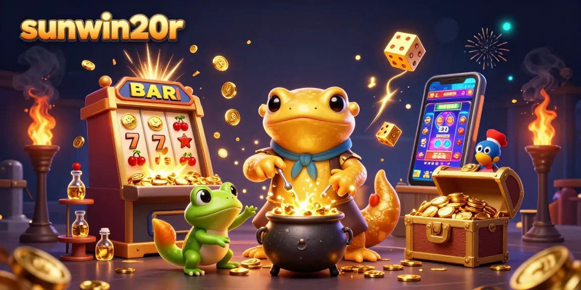 Experience the thrill of sunwin20r with our cartoon alchemist unleashing jackpots amidst magical gold!